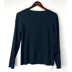 One Girl Who Women Sweater L Black Long Sleeve Button Accent Classic Knit Top T